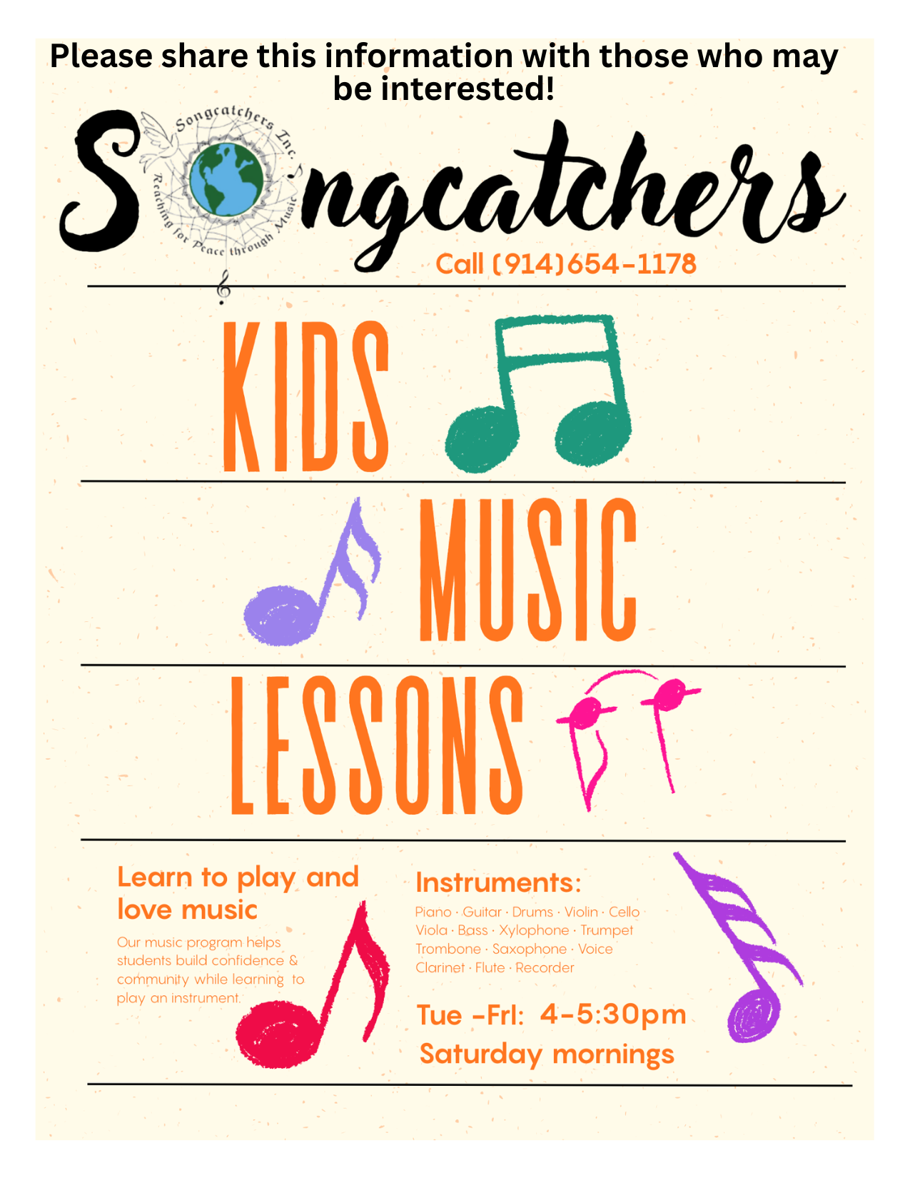 Flyer advertising our After School Music Program